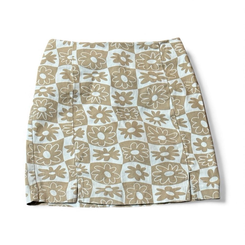 Love On A Hanger Retro Print Mini Skirt Beige White Size 1 - Picture 1 of 12